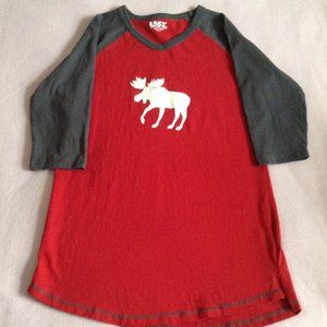 Lazy One Womens' Tall Tee--Red w/Grey Raglan Sleeves, Moose Graphic, Sz. S